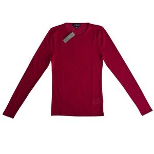 NWT J. Crew Red Long Sleeve Top Small Sheer Fitted Basic Minimalist Capsule